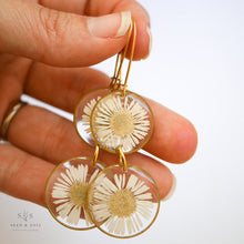 Load image into Gallery viewer, Gold Botanical Earrings - Verbena & Wild Daisy