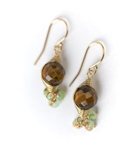 Load image into Gallery viewer, Chrysoprase, Cats Eye Herringbone Cluster Earrings