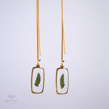 Load image into Gallery viewer, Gold Botanical Earrings - Tiny Rectangle Threaders