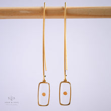 Load image into Gallery viewer, Gold Botanical Earrings - Tiny Rectangle Threaders