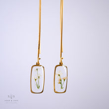 Load image into Gallery viewer, Gold Botanical Earrings - Tiny Rectangle Threaders