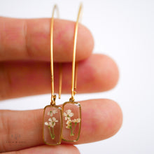 Load image into Gallery viewer, Gold Botanical Earrings - Tiny Rectangle Threaders