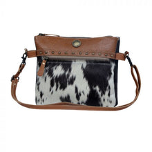 Load image into Gallery viewer, Up-Cycled Canvas, Genuine Leather, & Natural Hair-On Shoulder Bag/Cross-body Bag