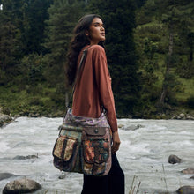 Load image into Gallery viewer, Up-Cycled Canvas & Genuine Leather Shoulder Bag/Cross-body Bag