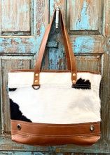 Load image into Gallery viewer, Genuine Leather &amp; Natural Hair-On Leather Tote Bag
