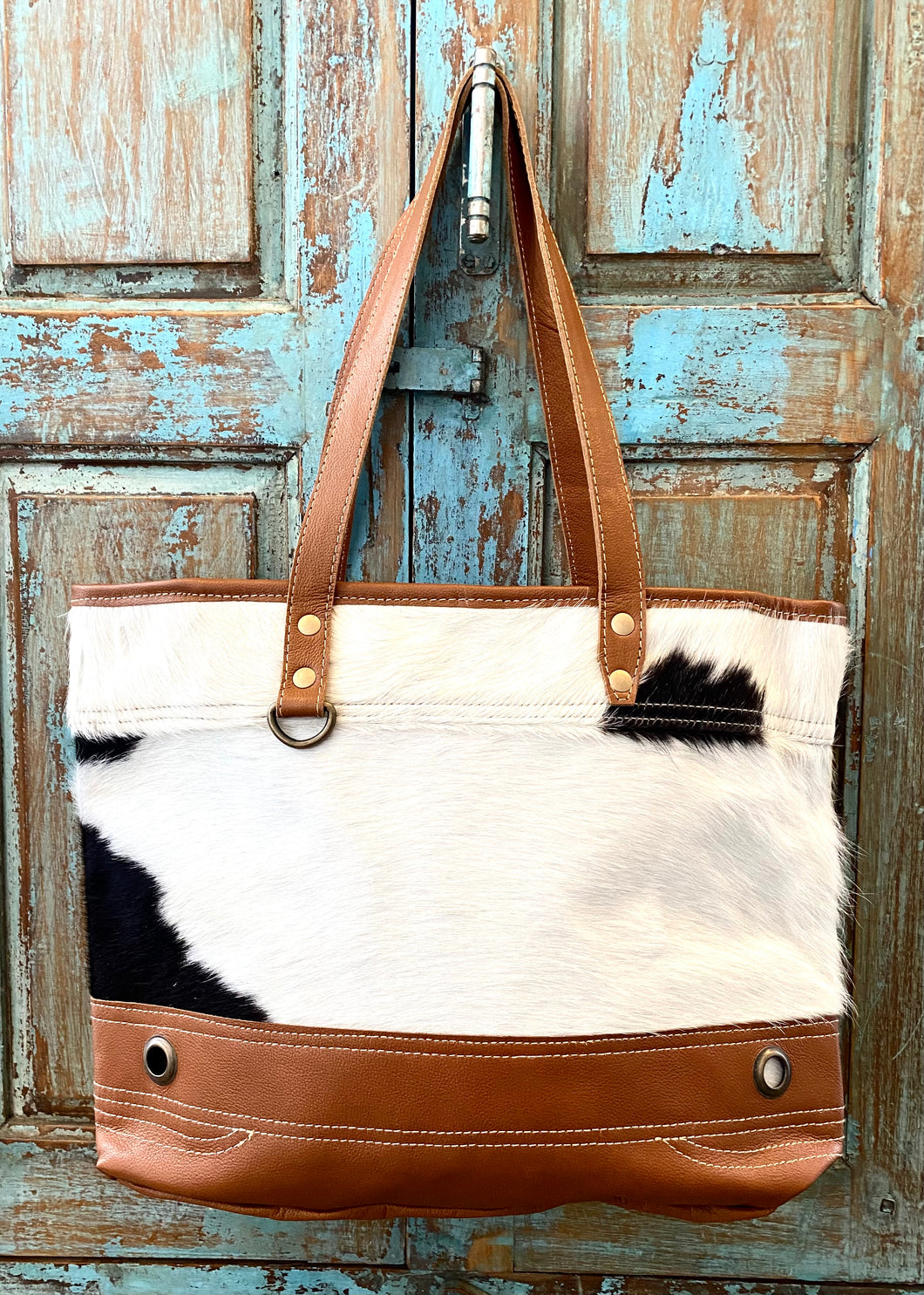 Genuine Leather & Natural Hair-On Leather Tote Bag