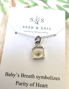 Silver Botanical Necklace - Tiny Square