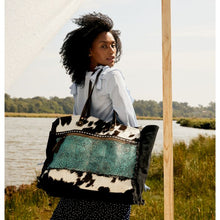 Load image into Gallery viewer, Up-Cycled Canvas, Genuine Leather, &amp; Natural Hair-On Weekender
