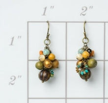 Load image into Gallery viewer, Turquoise, Apatite, Jasper Cluster Earrings
