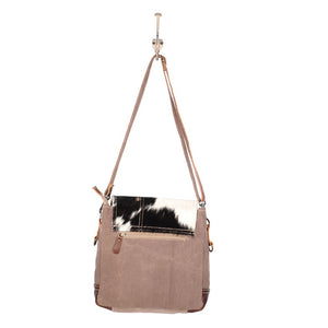 Up-Cycled Canvas, Genuine Leather, & Natural Hair-On Leather Shoulder Bag/Cross-body Bag