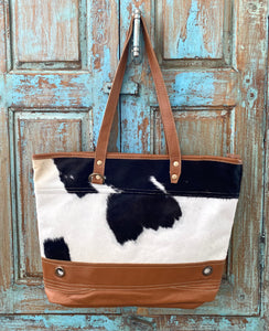 Genuine Leather & Natural Hair-On Leather Tote Bag