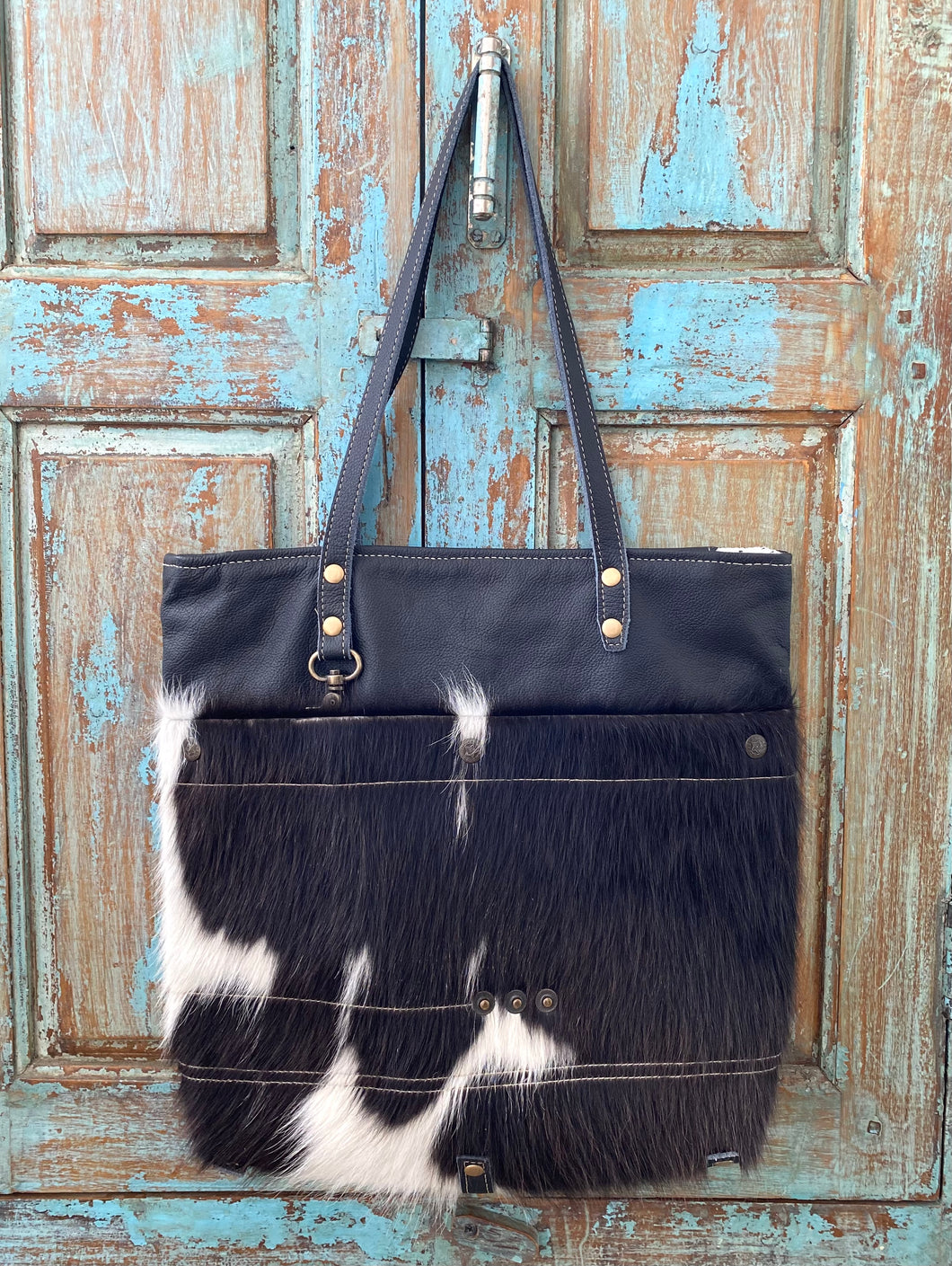 Genuine Leather & Natural Hair-On Tote Bag