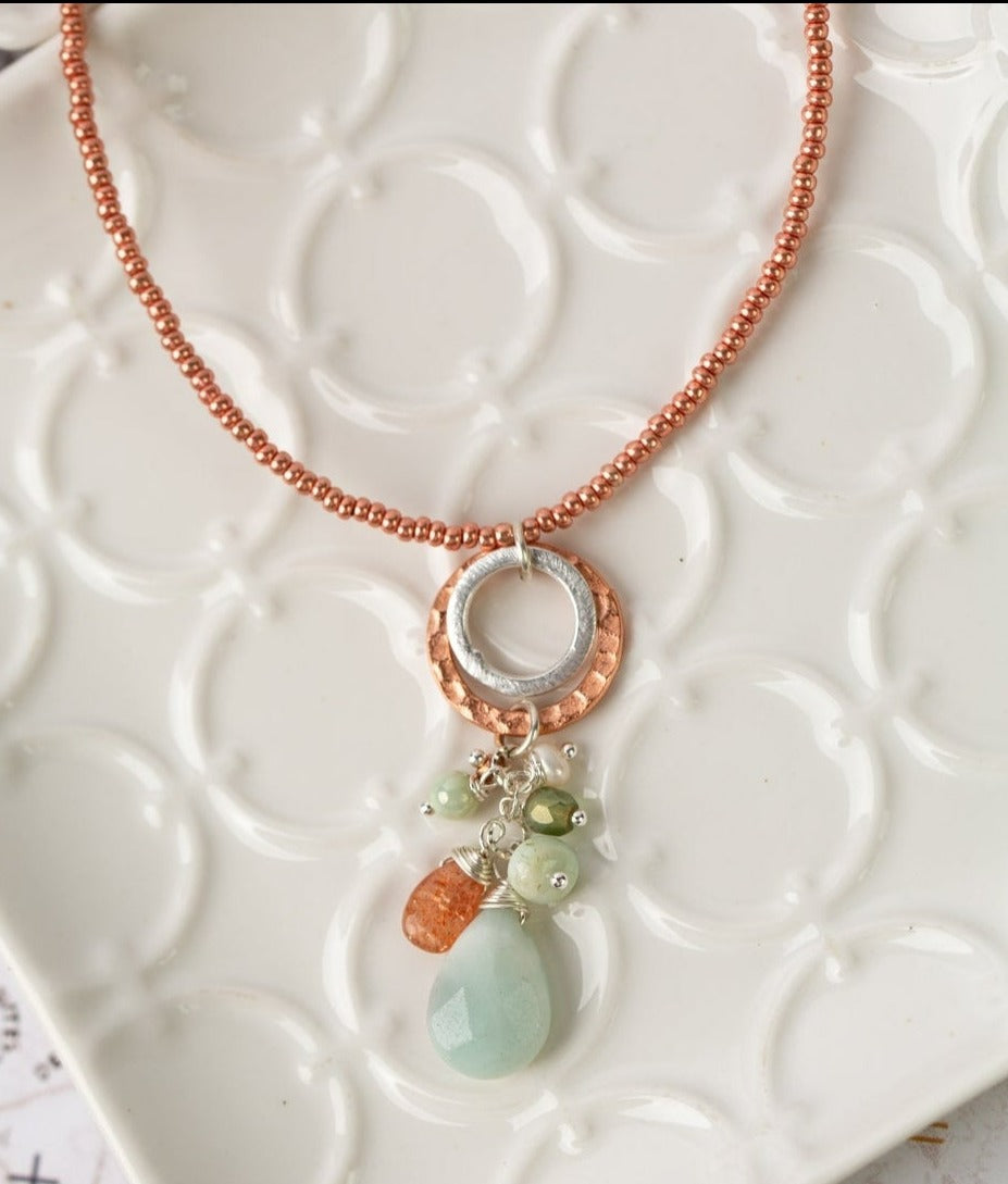 Sunstone, Amazonite, & Czech Glass Necklace