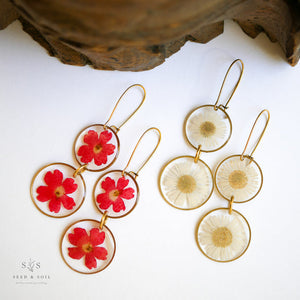 Gold Botanical Earrings - Verbena & Wild Daisy