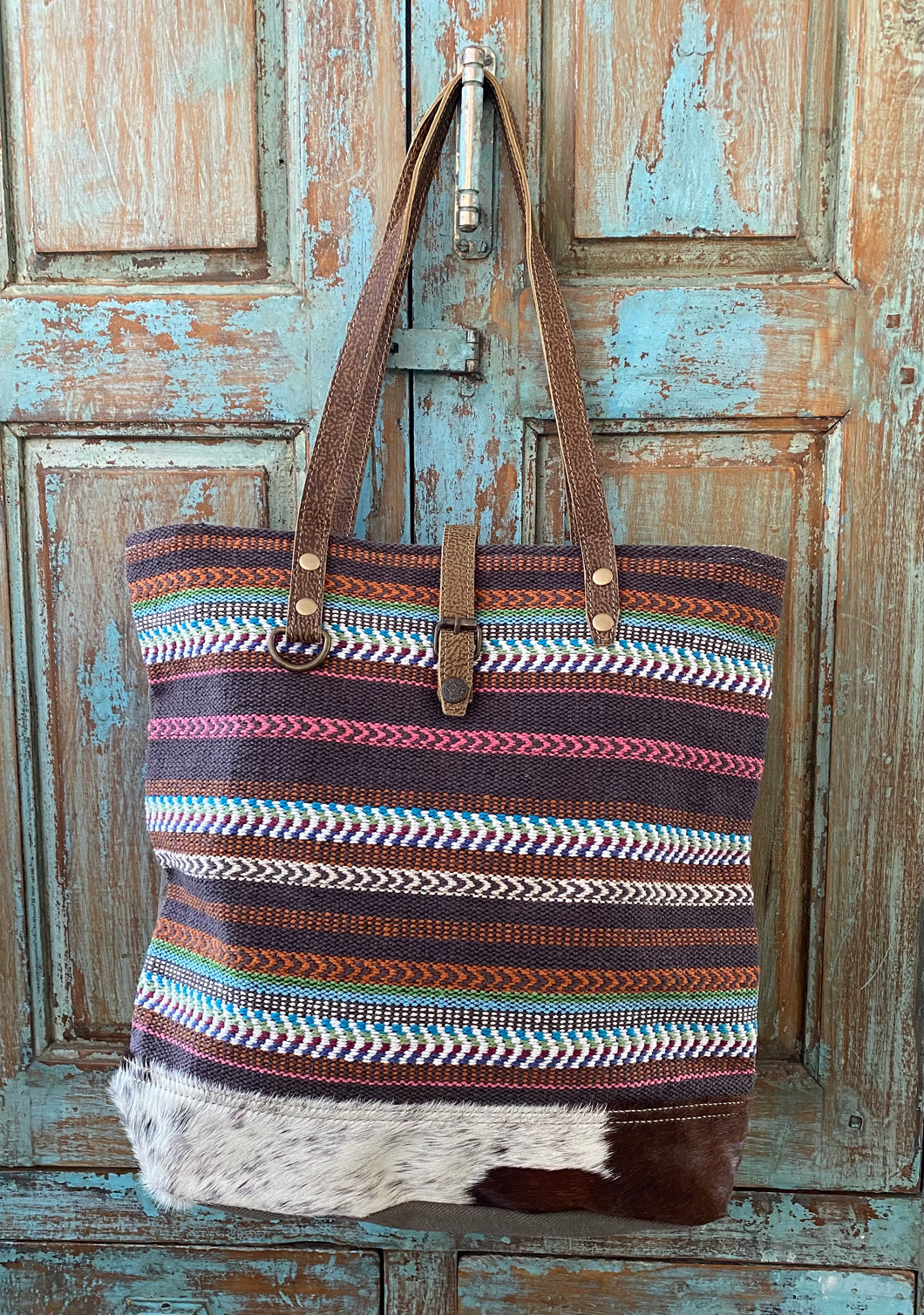 Genuine Leather & Natural Hair-On Tote Bag