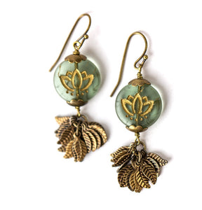 Czech Glass Green Lotus Earrings