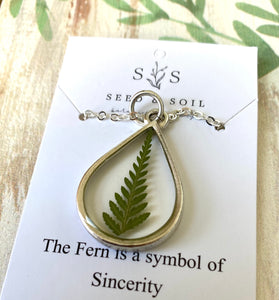 Silver Botanical Necklace - Large Teardrop