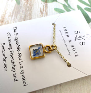 Gold Botanical Necklace - Tiny Square