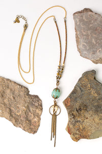 Chalcedony and Czech Glass Tassel Necklace