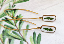 Load image into Gallery viewer, Gold Botanical Earrings - Tiny Rectangle Threaders
