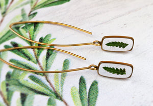 Gold Botanical Earrings - Tiny Rectangle Threaders