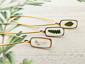 Gold Botanical Earrings - Tiny Rectangle Threaders