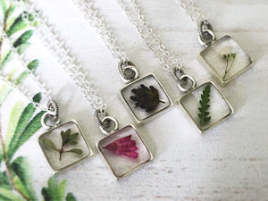 Silver Botanical Necklace - Small Square