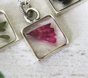 Silver Botanical Necklace - Small Square
