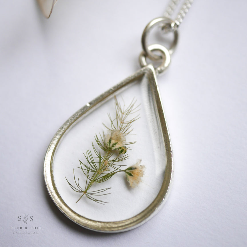 Silver Botanical Necklace - Large Teardrop