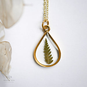Gold Botanical Necklace - Large Teardrop