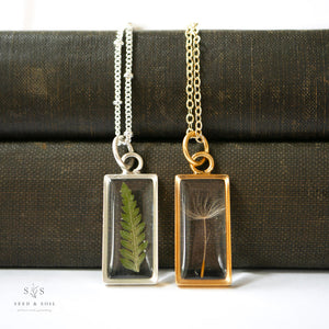 Silver Botanical Necklace - Large Rectangle