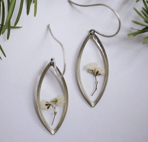 Silver Botanical Earrings - Marquise