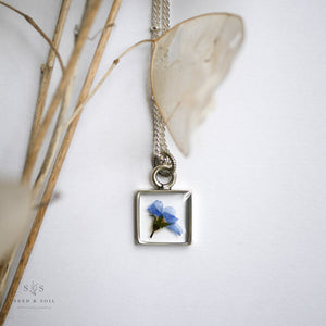 Silver Botanical Necklace - Small Square