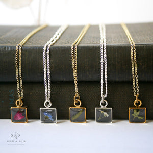 Gold Botanical Necklace - Small Square