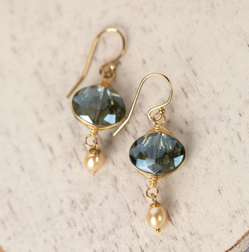 Crystal Herringbone & Pearl Earrings