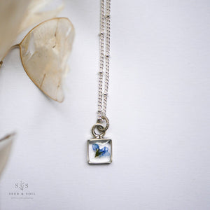 Silver Botanical Necklace - Tiny Square
