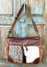 Load image into Gallery viewer, Up-Cycled Canvas, Genuine Leather, &amp; Natural Hair-On Leather Shoulder Bag/Cross-body Bag

