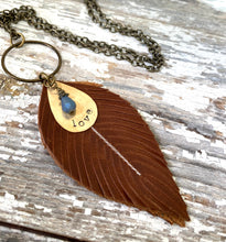 Load image into Gallery viewer, Large Leather &amp; Brass Earrings - Feather
