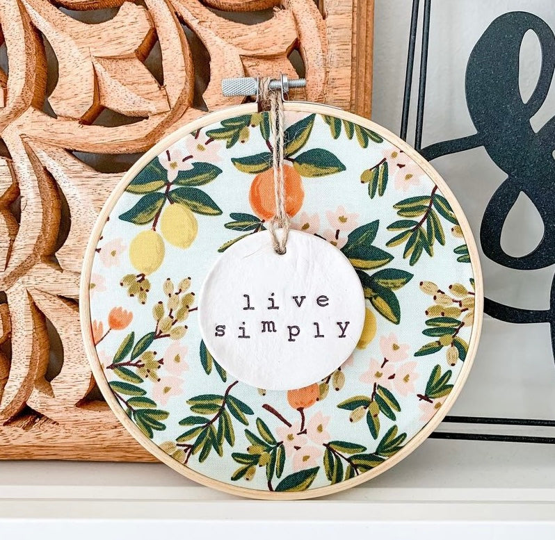 Live Simply- 6 Inch Hoop with Flax Linen Fabric Home Decor