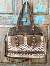 Load image into Gallery viewer, Up-Cycled Canvas &amp; Genuine Leather Tote Bag
