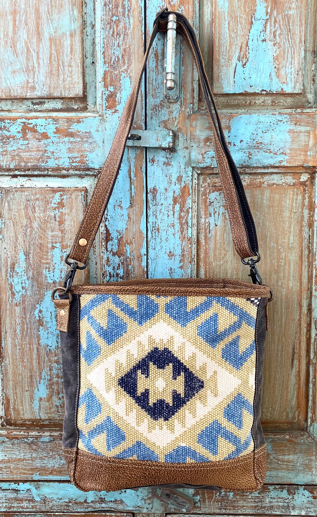 Up-Cycled Canvas & Genuine Leather Shoulder Bag/Cross-body Bag