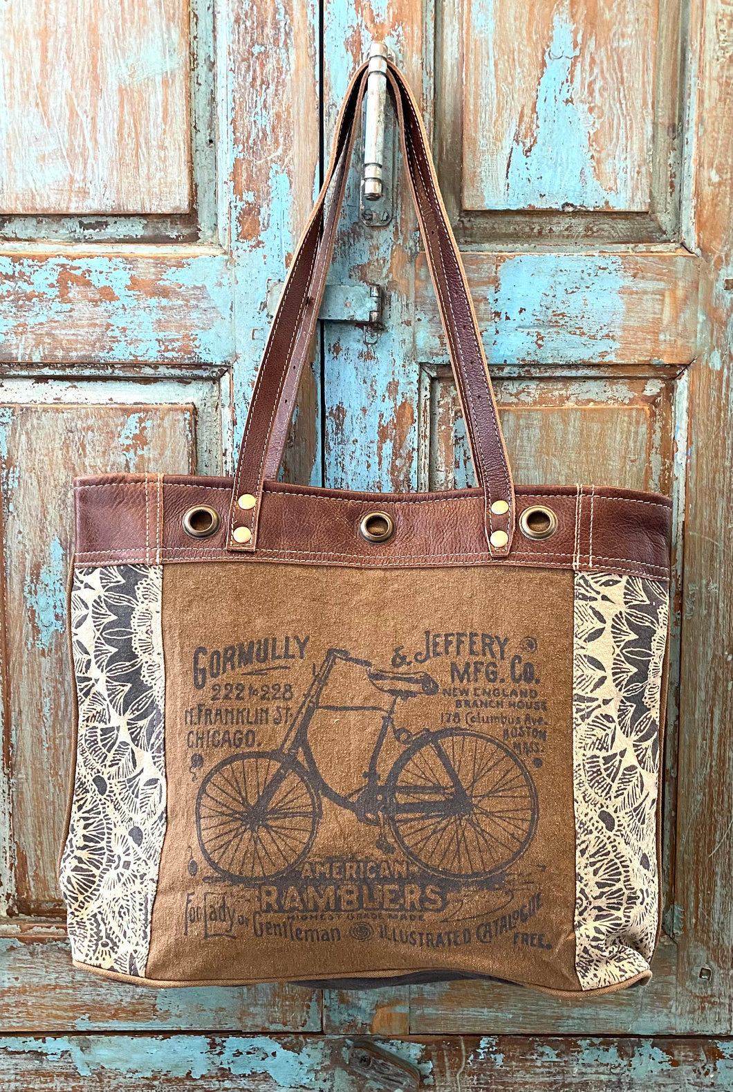 Up-Cycled Canvas & Genuine Leather Tote Bag