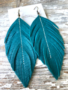 Large Leather Earrings - Feather