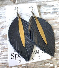 Load image into Gallery viewer, Medium Leather &amp; Brass Earrings - Feather
