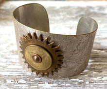 Load image into Gallery viewer, Up-Cycled Geared Sunburst Cuff
