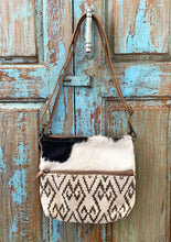 Load image into Gallery viewer, Up-Cycled Canvas, Genuine Leather, &amp; Natural Hair-On Leather Shoulder Bag/Cross-body Bag
