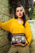 Load image into Gallery viewer, Up-Cycled Canvas &amp; Genuine Leather Wristlet
