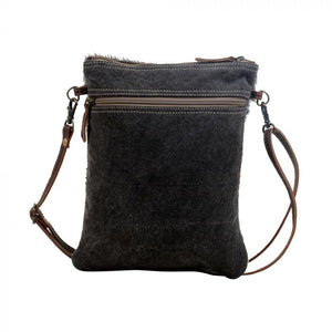 Up-Cycled Canvas, Genuine Leather, & Natural Hair-On Shoulder Bag/Cross-body Bag