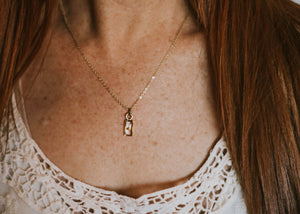 Mustard Seed  Necklace - Tiny Rectangle